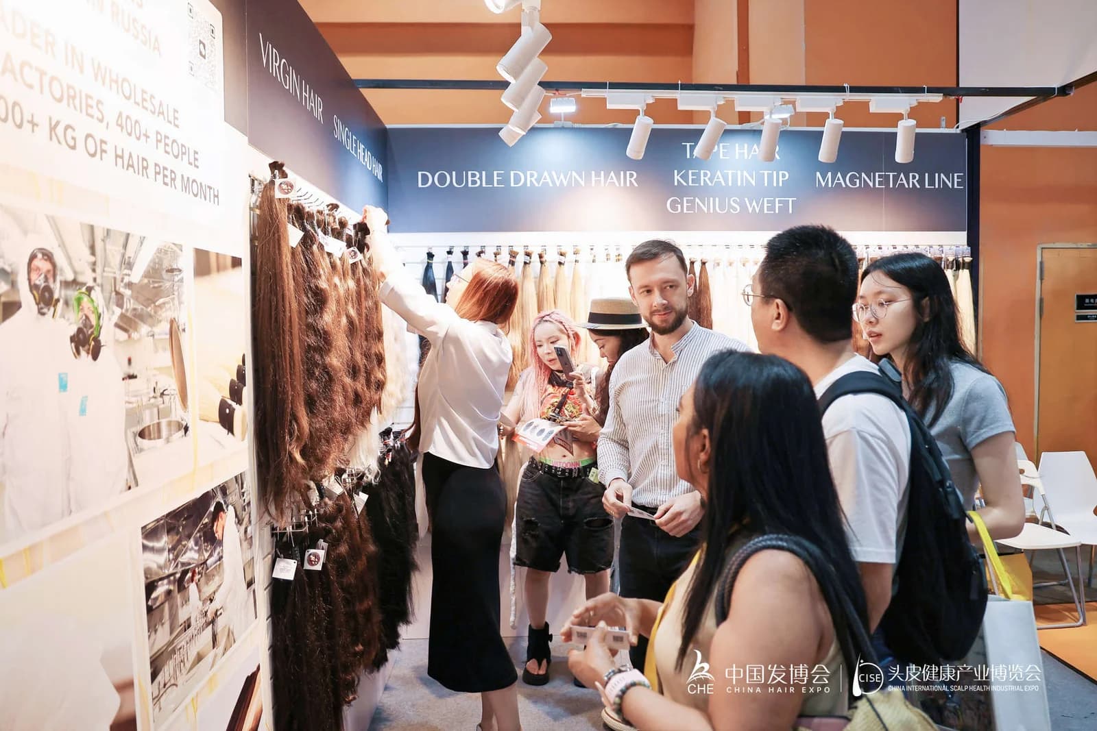 Visitors exploring hair products at the exhibition